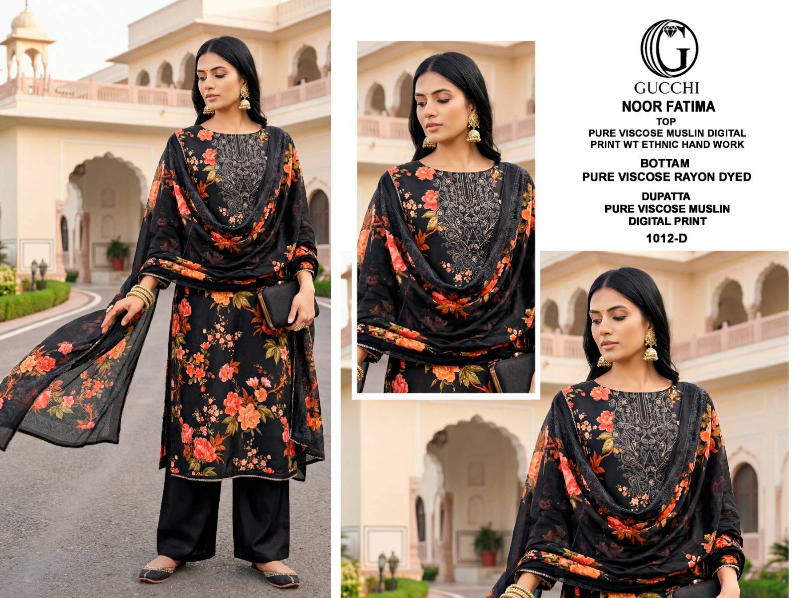 NOOR FATIMA VOL1012 BY GUCCHI Stylish Beautiful Colourful ROMAN SILK PRINT Dresses At Wholesale Price